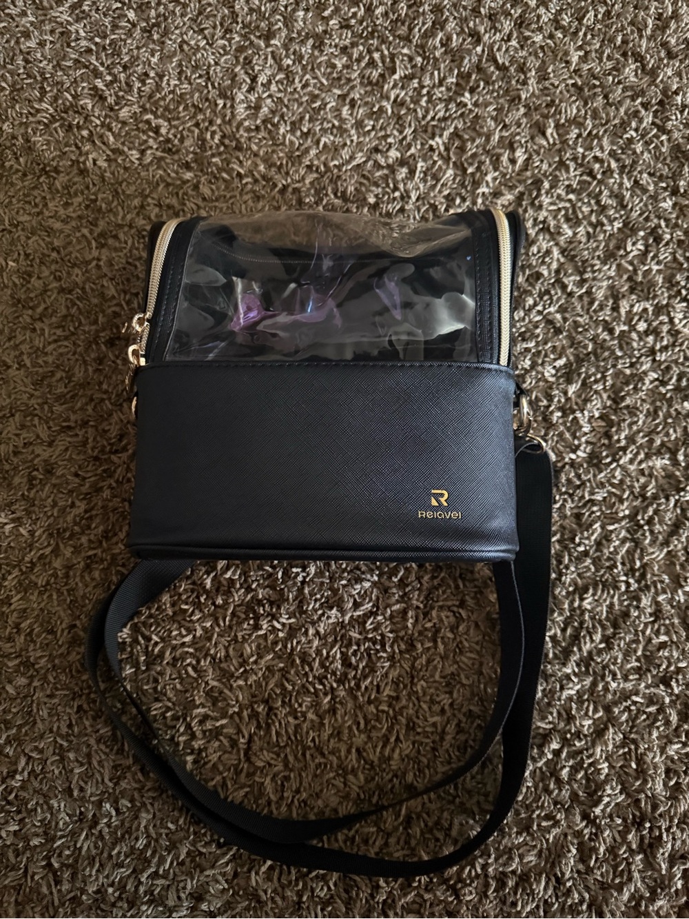 Reiavel Black Clear Top Cosmetic Crossbody Bag